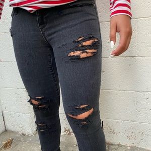 Custom black distressed jeans